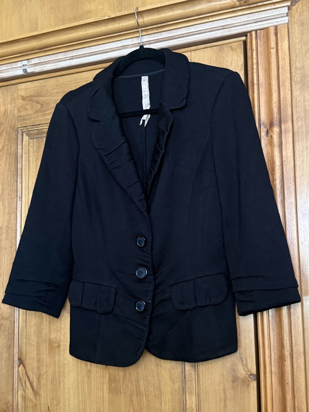 Bailey 44 Black Ruffle Knit Blazer Jacket Women’s Medium 3/4 Sleeve